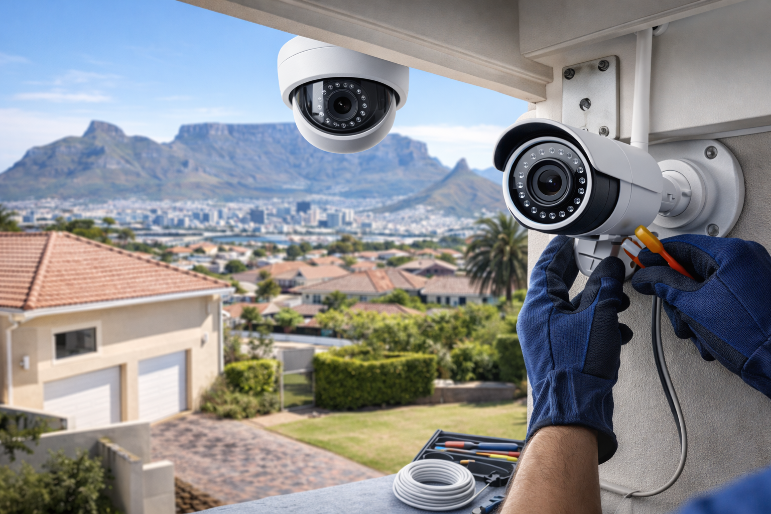 home cctv systems in cape town with security cameras monitoring residential property